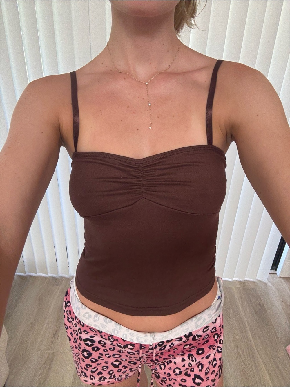 Women’s Brown Ruched Bust Spaghetti Strap Camisole